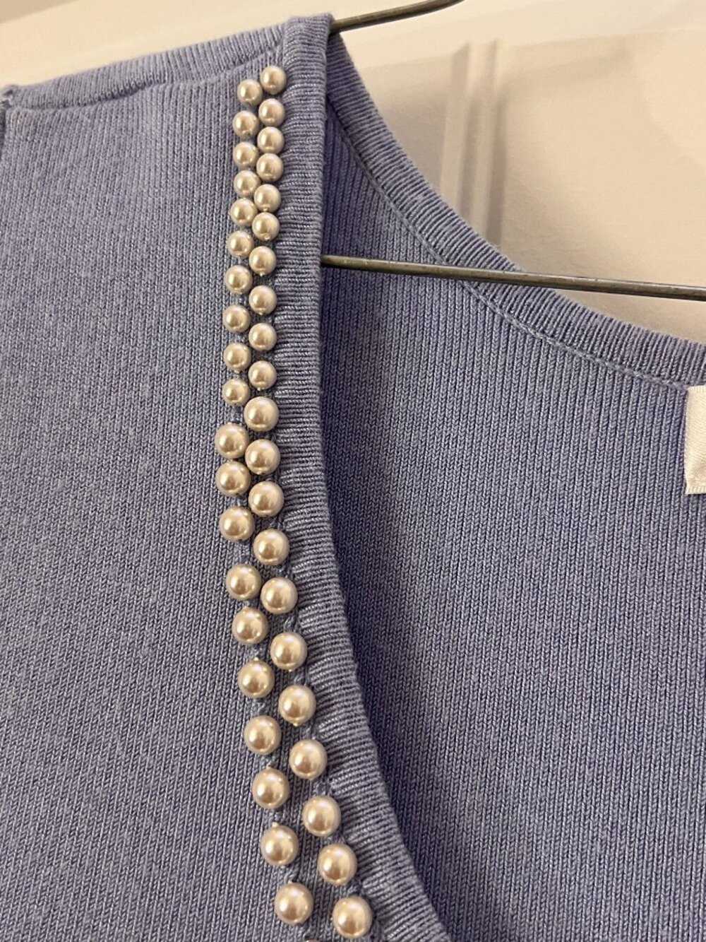 RAFAEL‎ Lavender Faux Pearl Neck Knit Tank Top Quiet Luxury Size M - Picture 4 of 12